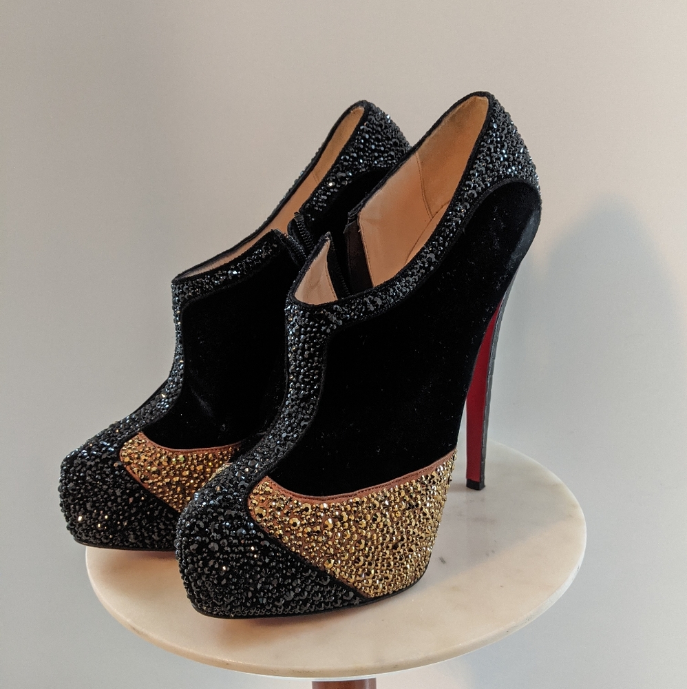 Rare! Louboutin Laelia Strass Swarovski Velvet Platform Pumps EU 41/ US 11